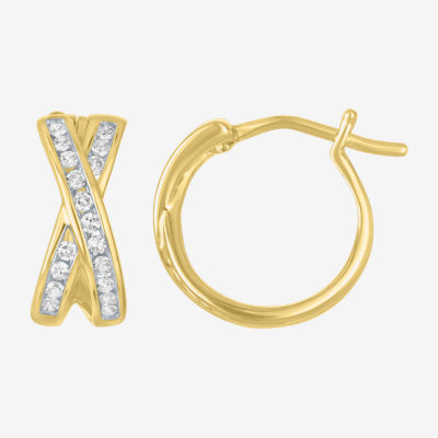 (G-H / I1-I2) Womens 1/3 CT. T.W. Lab Grown White Diamond 10K Gold 12.8mm Hoop Earrings