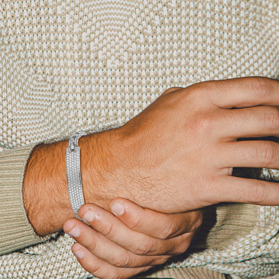 Mens Sterling Silver 1/2 Inch Solid Link Round Id Bracelet