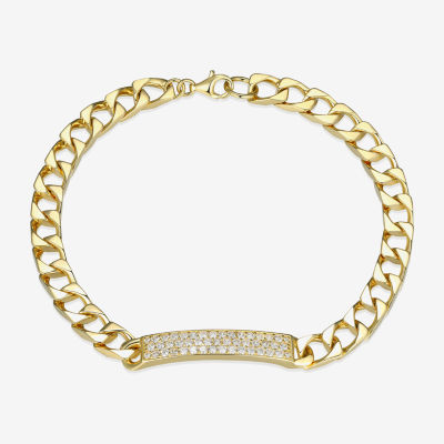 Mens 18K Gold Over Silver Sterling Silver 8 Inch Solid Link Round Id Bracelet