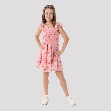 Rare Editions Big Girls Short Sleeve Flutter Sleeve A-Line Dress, 14.5 Plus, Pink