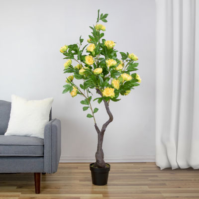 Northlight 63in Yellow And Green Peony Flower Artificial Tree