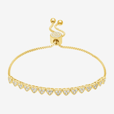 Sparkle Allure Womens White Crystal 14K Gold Over Brass Heart Bolo Bracelet