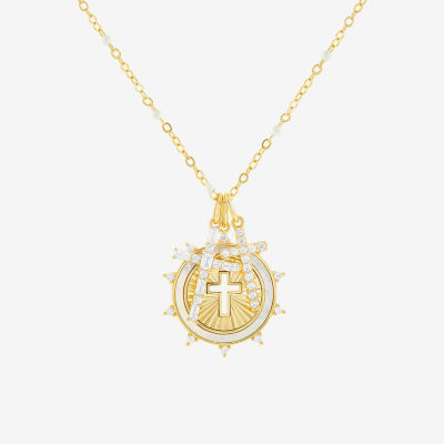 Sparkle Allure Womens White Cubic Zirconia 14K Gold Over Brass Cross 18 Inch Pendant Necklace