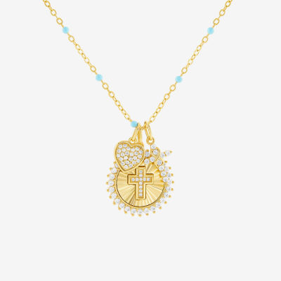 Sparkle Allure Womens White Cubic Zirconia 14K Gold Over Brass Cross 18 Inch Pendant Necklace