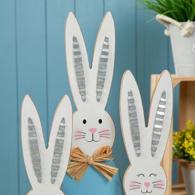 Glitzhome 29.75in Wooden Bunny Family Easter Porch Sign