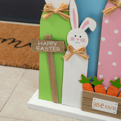 Glitzhome 29.75in Wooden Bunny Family Easter Porch Sign
