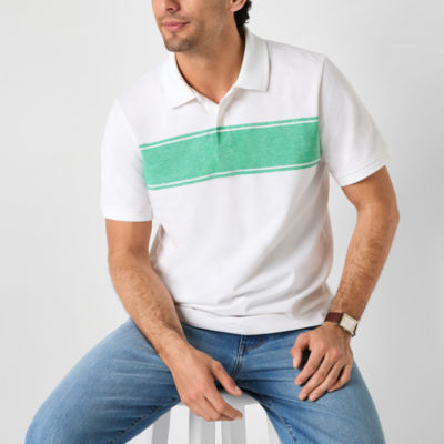 St. John's Bay Essential Striped Oxford Mens Slim Fit Short Sleeve Polo Shirt