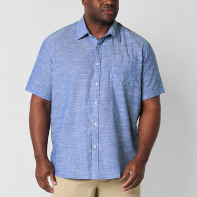 St. John's Bay Linen Blend Big and Tall Mens Classic Fit Short Sleeve Button-Down Shirt