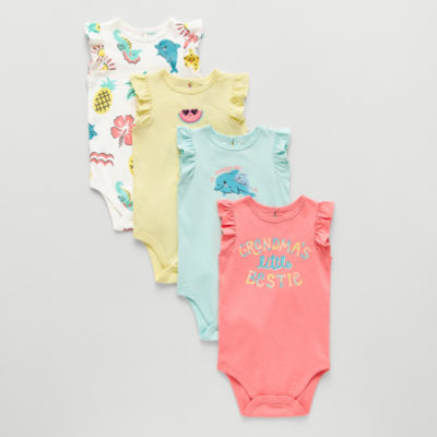 Okie Dokie Baby Girls Round Neck Sleeveless 4-pc. Bodysuit