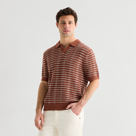 mutual weave Mens Short Sleeve Polo Sweater, Medium, Brown