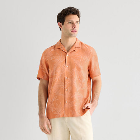 J. Ferrar Floral Mens Short Sleeve Camp Shirt, Xx-large, Orange
