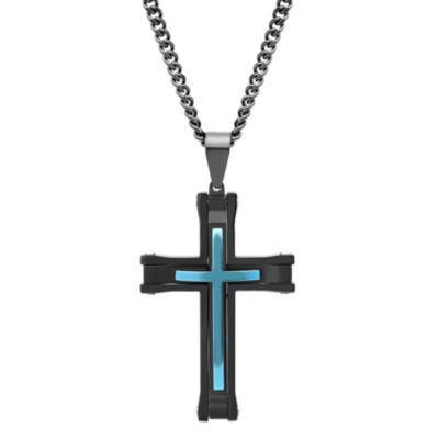 Mens Stainless Steel Black & Blue IP Cross Pendant NecklaceJCPenney