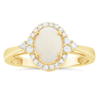 Womens 1/5 CT. Genuine White Opal 10K Gold Cocktail Ring