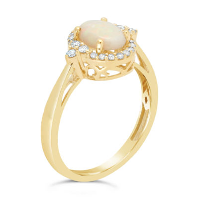 Womens 1/5 CT. Genuine White Opal 10K Gold Cocktail Ring