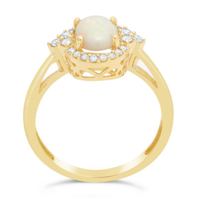 Womens 1/5 CT. Genuine White Opal 10K Gold Cocktail Ring