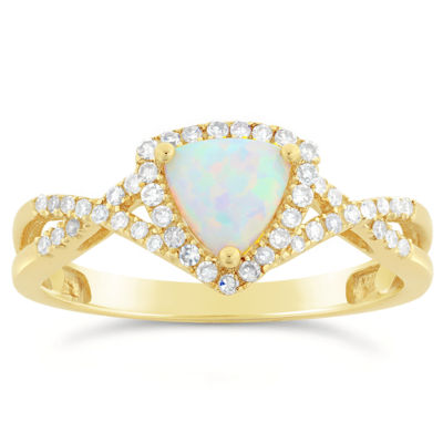 Womens 1/5 CT. Genuine White Opal 10K Gold Cocktail Ring