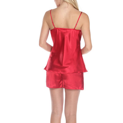White Mark Satin Womens Round Neck Sleeveless 2-pc. Pajama Sets