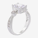 Sparkle Allure Cubic Zirconia Pure Silver Over Brass Oval 3-Stone Engagement Ring