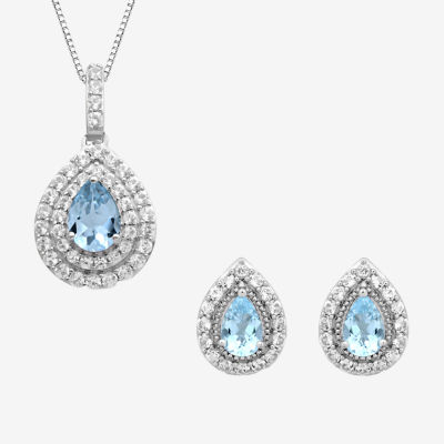 Simulated Blue Aquamarine Sterling Silver Jewelry Set