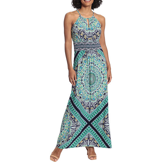 London Style Sleeveless Medallion Maxi Dress, Color: Blue Green - JCPenney