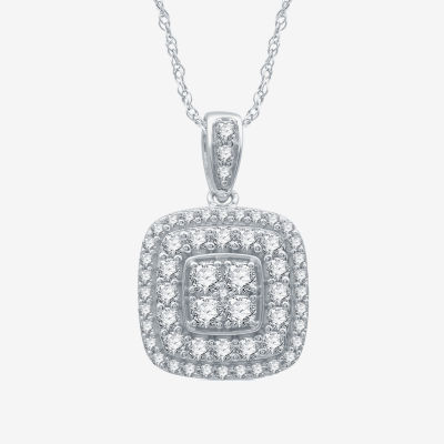 Womens 1/ CT. T.W. Natural White Diamond Sterling Silver Pendant Necklaces
