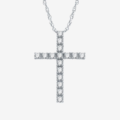 Womens 1/ CT. T.W. Natural White Diamond Sterling Silver Cross Pendant Necklace