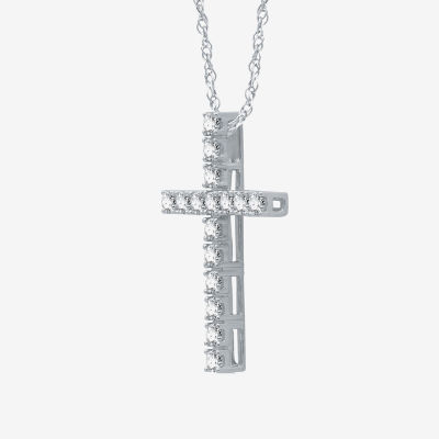 Womens 1/ CT. T.W. Natural White Diamond Sterling Silver Cross Pendant Necklace