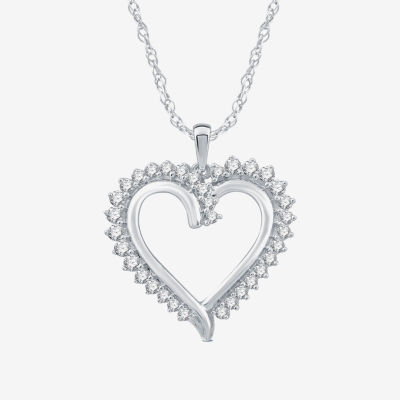 Womens 1/ CT. T.W. Natural White Diamond Sterling Silver Heart Pendant Necklaces