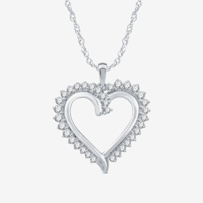 Womens 1/ CT. T.W. Natural White Diamond Sterling Silver Heart Pendant Necklace