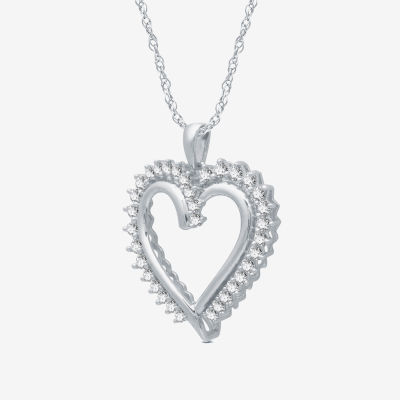 Womens 1/ CT. T.W. Mined White Diamond Sterling Silver Heart Pendant Necklace