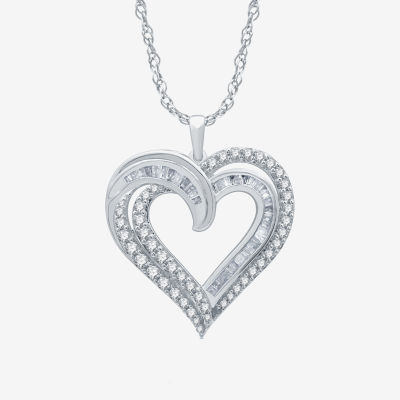 Womens 1/ CT. T.W. Mined White Diamond Sterling Silver Heart Pendant Necklace