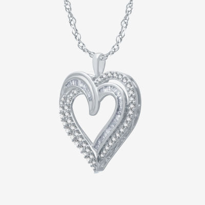 Womens 1/ CT. T.W. Mined White Diamond Sterling Silver Heart Pendant Necklace