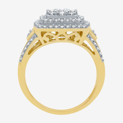 Womens 1 CT. T.W. Natural White Diamond Sterling Silver Halo Cocktail Ring