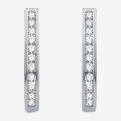 Womens 1 CT. T.W. Natural White Diamond Sterling Silver 25.8mm Hoop Earrings