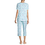 Jaclyn Lush Luxe Womens 2-pc. V-Neck Short Sleeve Capri Pajama Set
