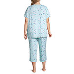 Jaclyn Womens Plus 2-pc. V-Neck Short Sleeve Capri Pajama Set