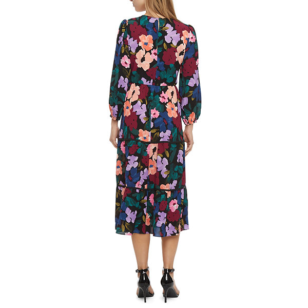 Clover And Sloane Long Sleeve Floral Midi Fit + Flare Dress