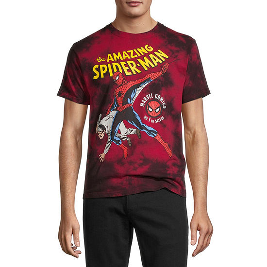 Mens Crew Neck Short Sleeve Regular Fit Tie-Dye Marvel Spiderman Graphic T-Shirt