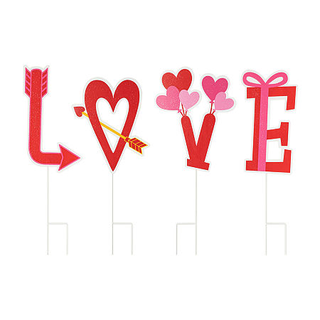 Glitzhome 28H Set Of 4 Valentine's Stake Holiday Yard Art, One Size, Red