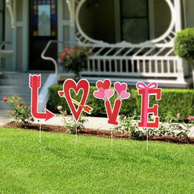 Glitzhome 28"H Set Of 4 Valentine's Stake Holiday Yard Art