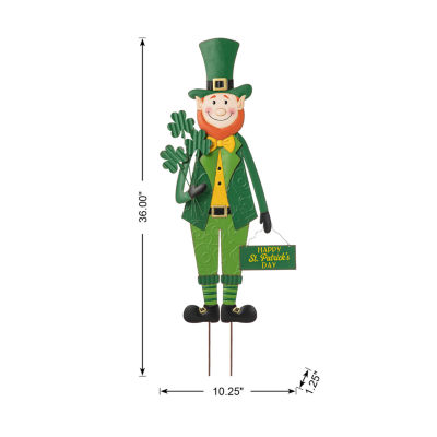 Glitzhome 36"H St.Patrick's Leprechaun Stake Holiday Yard Art