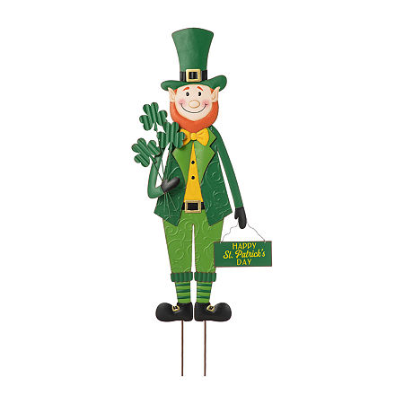 Glitzhome 36H St.Patrick's Leprechaun Stake Holiday Yard Art, One Size, Green