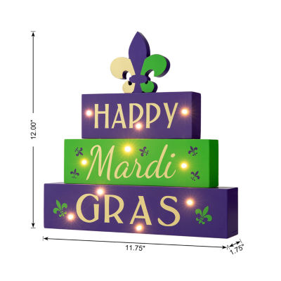 Glitzhome 11.75"L Lighted Mardi Gras Sign Lighted Tabletop Decor