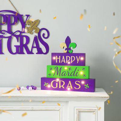 Glitzhome 11.75"L Lighted Mardi Gras Sign Lighted Tabletop Decor