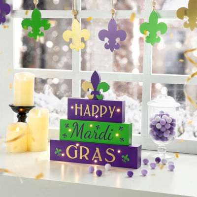 Glitzhome 11.75"L Lighted Mardi Gras Sign Lighted Tabletop Decor