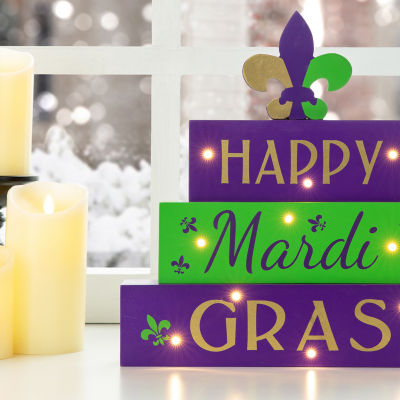 Glitzhome 11.75"L Lighted Mardi Gras Sign Lighted Tabletop Decor