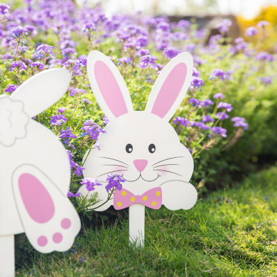 Glitzhome "15""H Set Of 3 Bunny Stake" Easter Yard Art