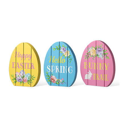 Glitzhome 7.5H Set Of 3 Easter Egg Tabletop Decor, One Size, Yellow