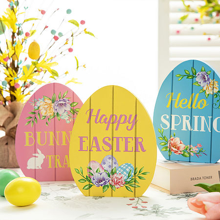 Glitzhome 7.5H Set Of 3 Easter Egg Tabletop Decor, One Size, Yellow