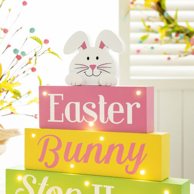 Glitzhome 12"H Easter Led Lighted Bunny Word Sign Lighted Easter Tabletop Decor